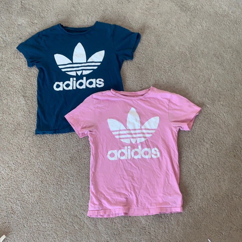 2 adidas light pink and navy blue soft cotton tees